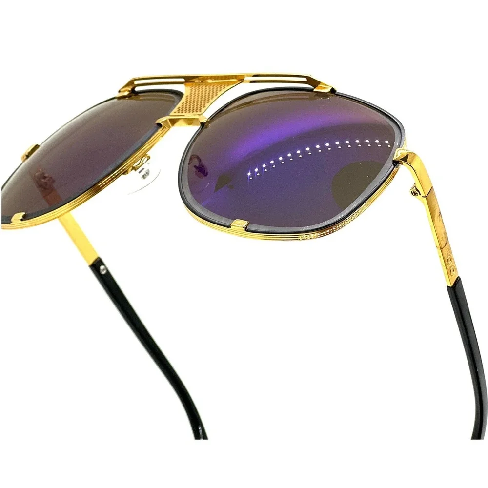 Sunglasses‎ Blue Lens Gold Accents Fashion Pilot Sun Glasses Men Street Wear New